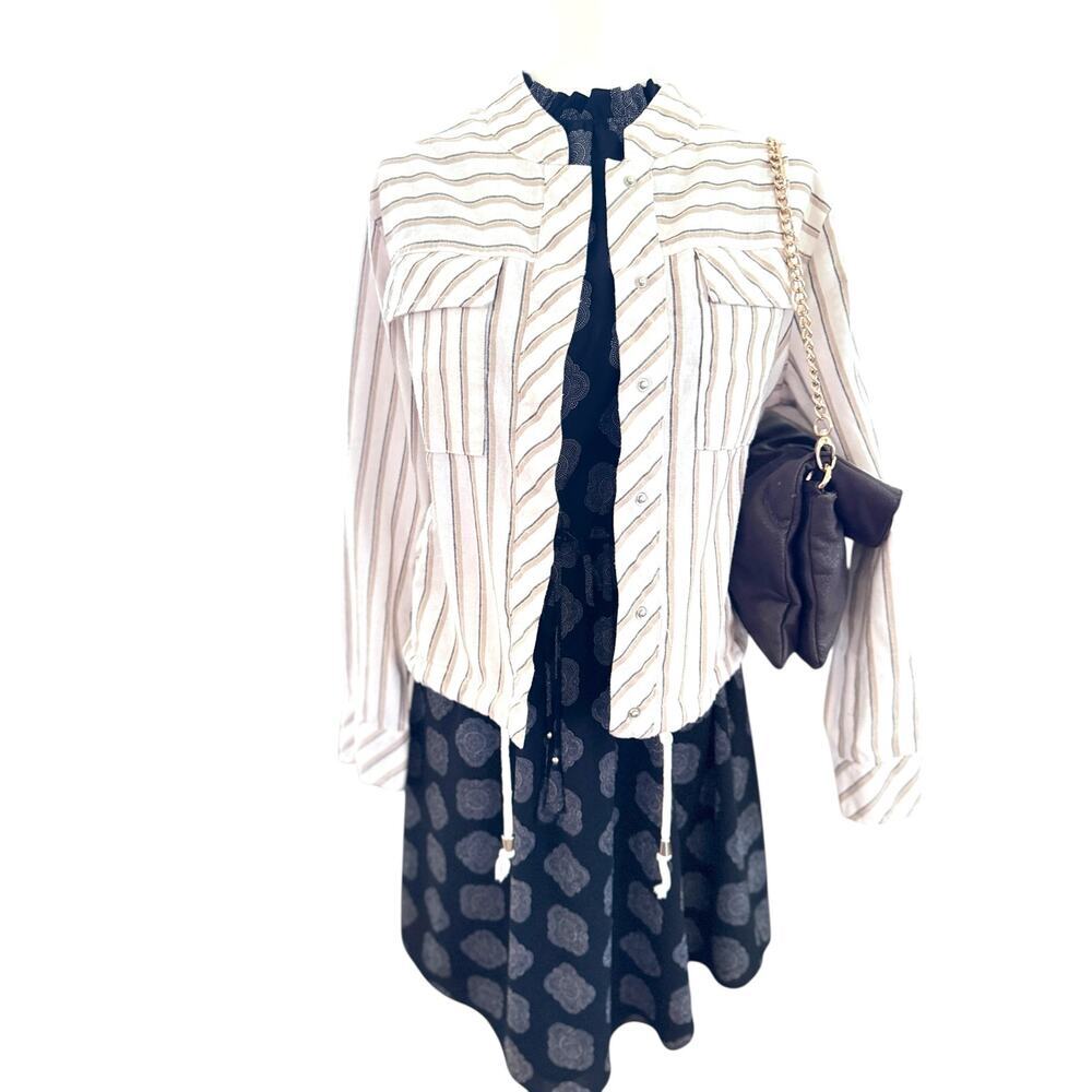 Cavallini Original White Striped Cotton Utility Cardigan Jacket Size L‎